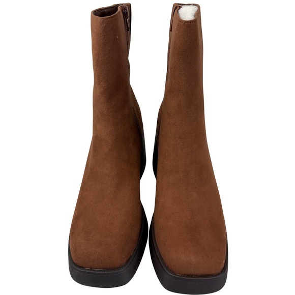 Sun + Stone Tiannaa Platform Booties 10M Brown Faux Suede Block Heel - Picture 2 of 9